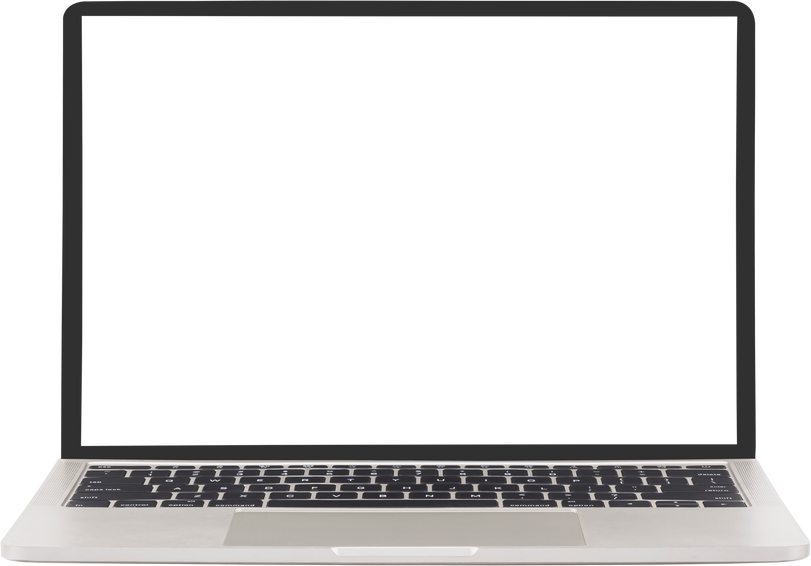 Modern laptop computer with blank screen, png